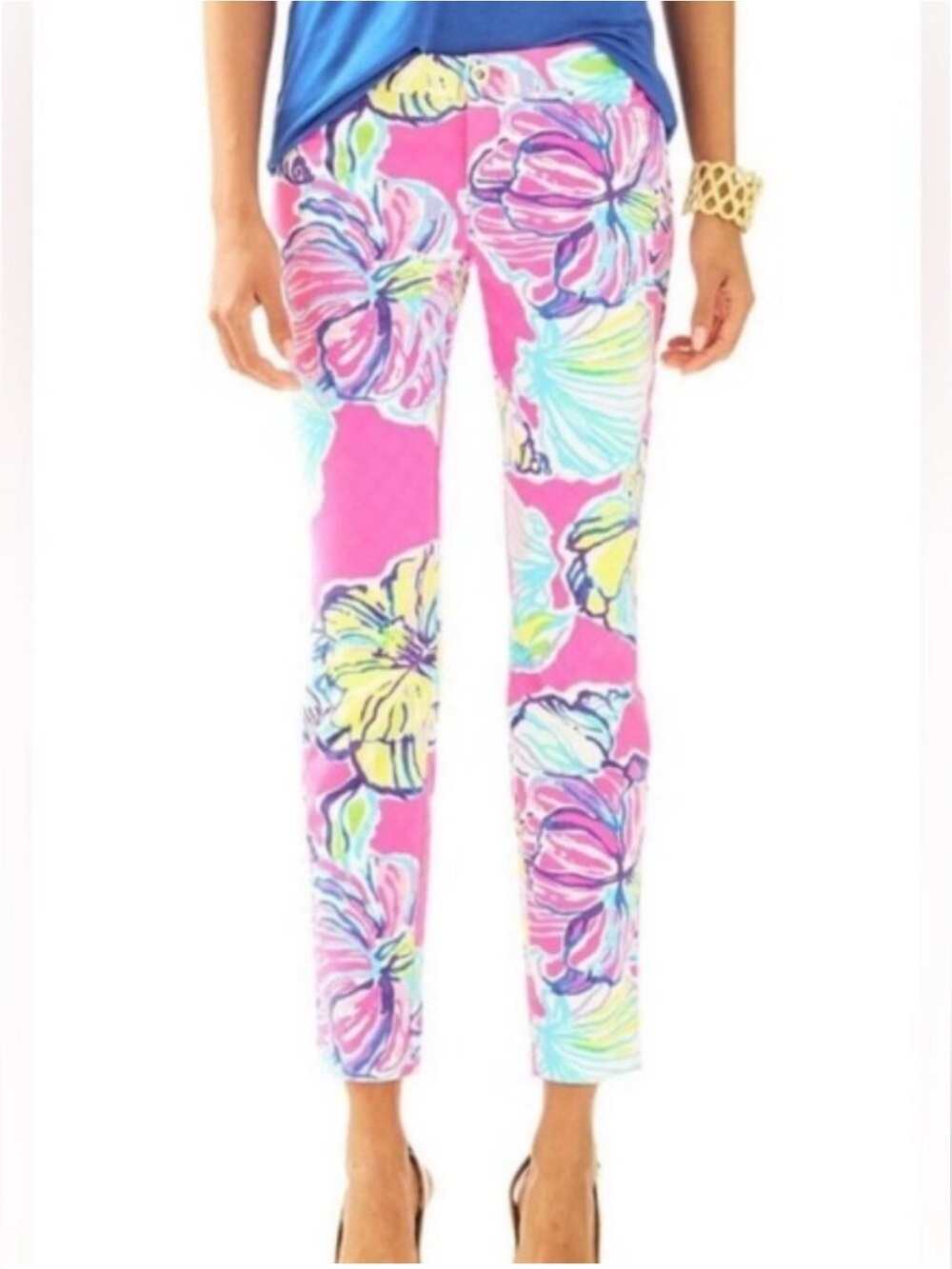 Lilly Pulitzer Kelly, Swept By The Tides Pink Hibiscus Flowers Seashell Trouser